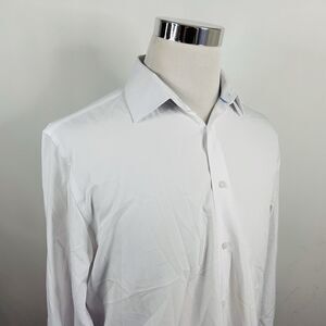 Nautica 16 16.5 34/35 Slim Fit Dress Shirt All White Formal Polyester Blend